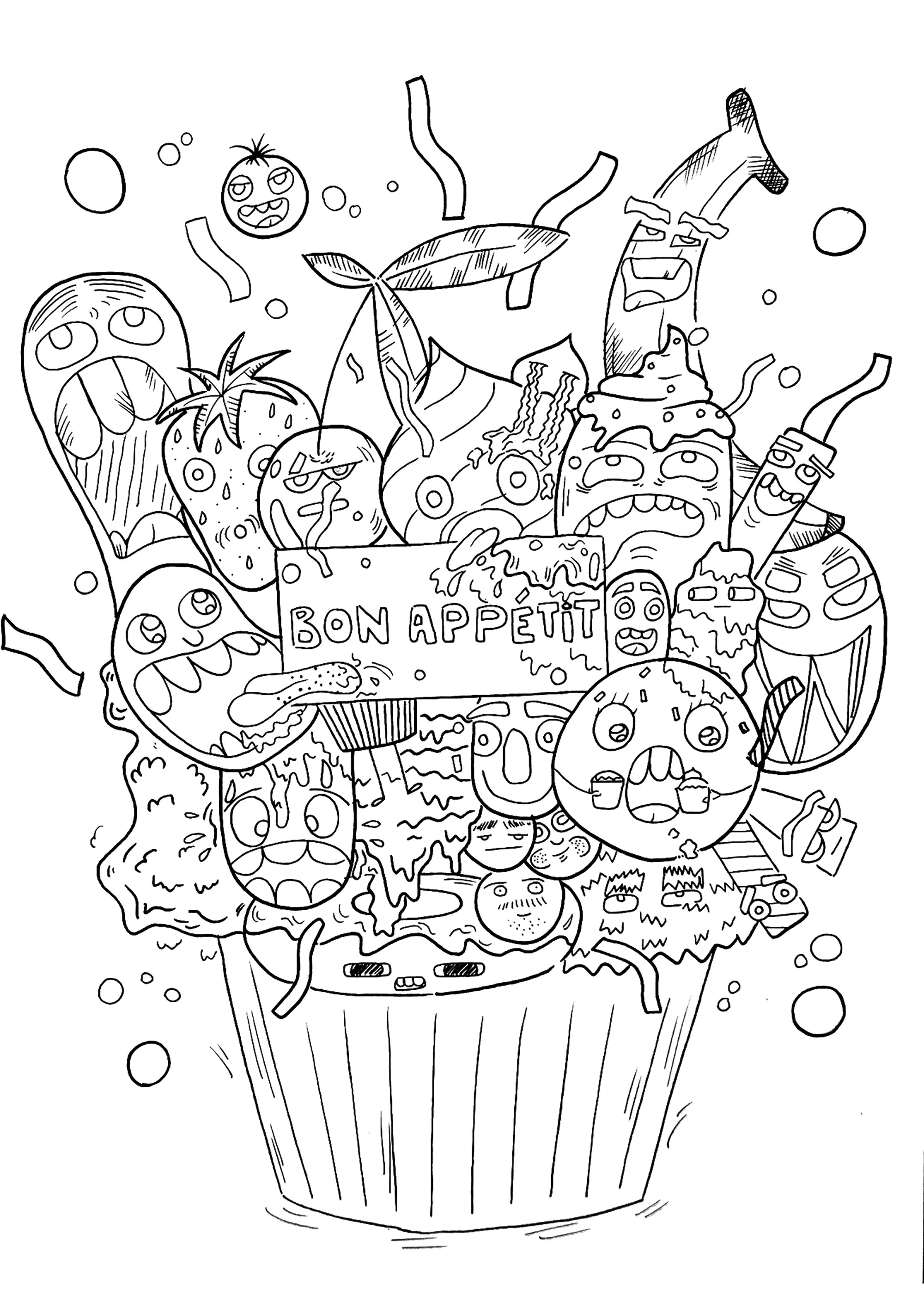 Que aproveche. (Página de Doodle Art para imprimir para niños)