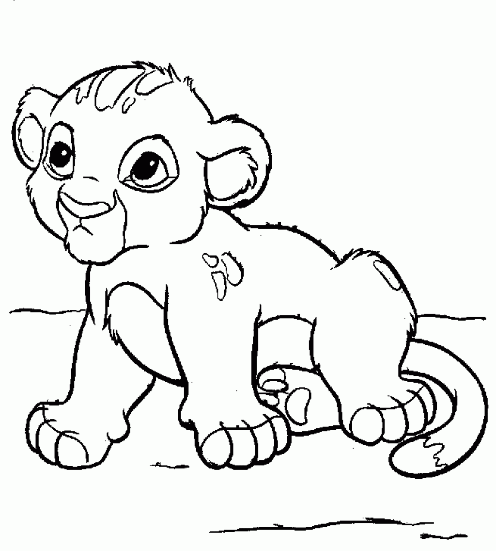 Página para colorear del Rey León para niños con Simba bebé