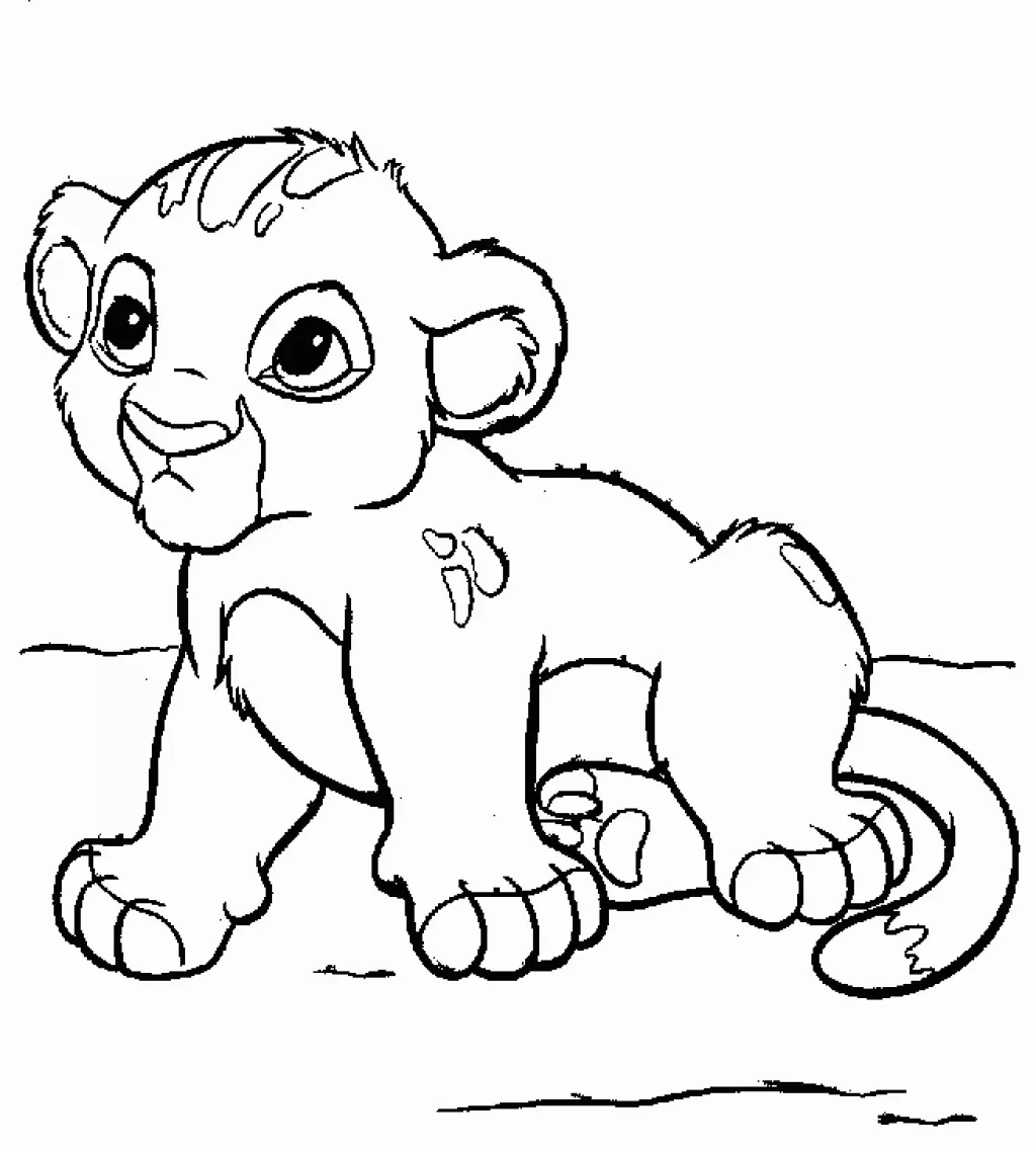 Bebé Simba (Página de El rey León para imprimir para niños)