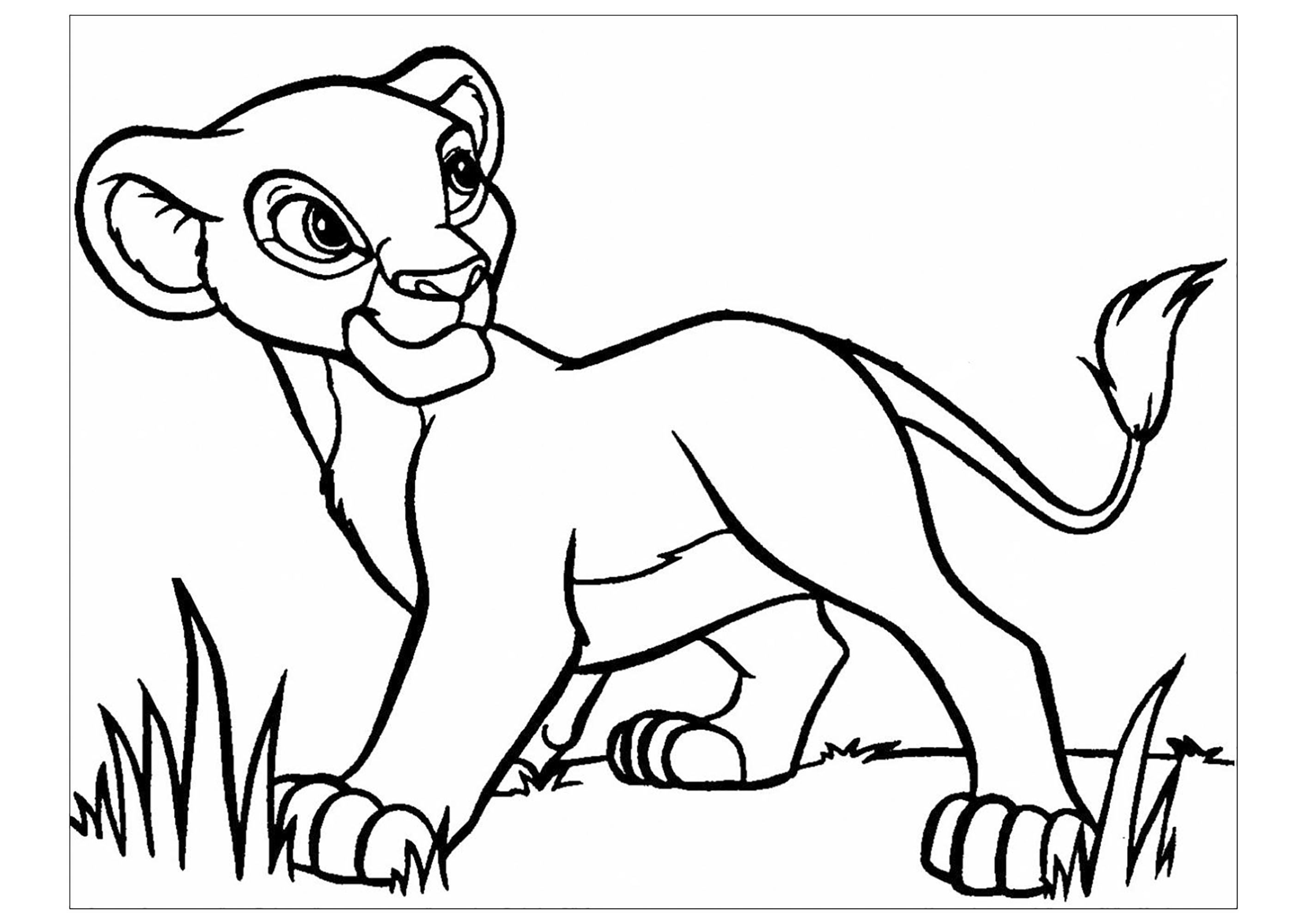 Página para colorear sencilla del Rey León con el joven Simba