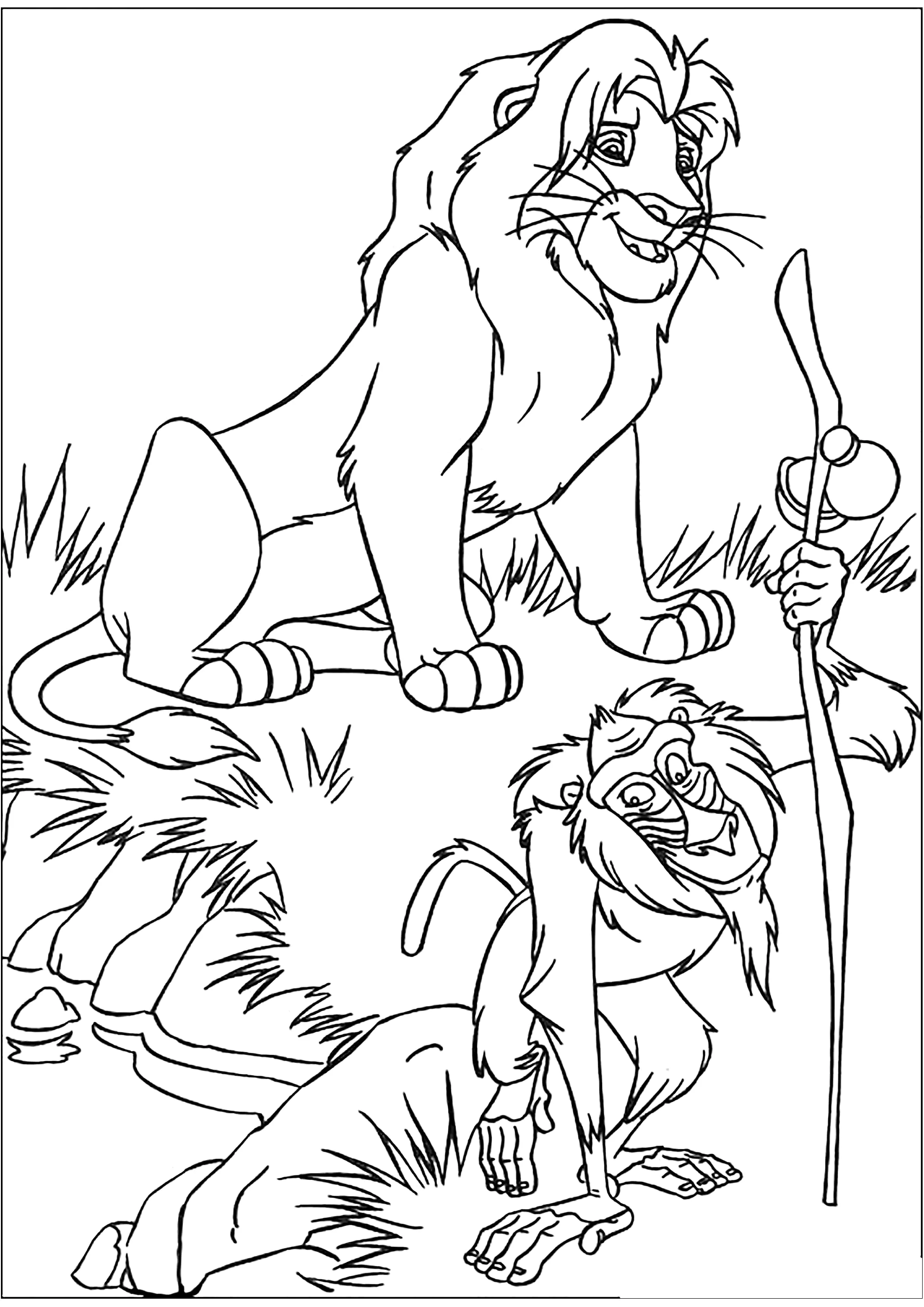 El rey León : Simba et Rafiki (Página para imprimir para niños)