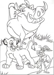 Página de El rey León para imprimir para niños : Los tres amigos del Rey León