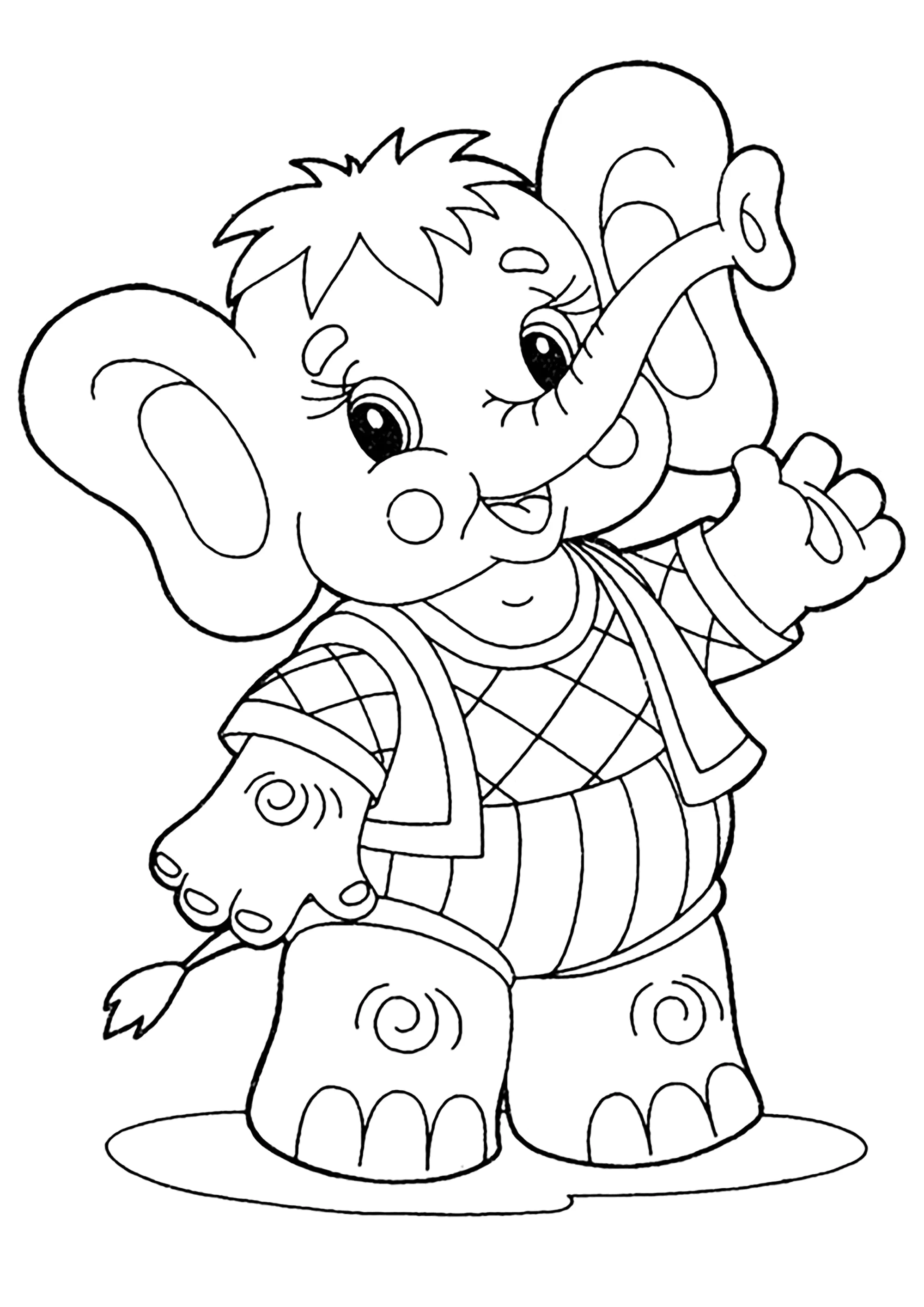Elefante bellamente vestido (Página para imprimir para niños)
