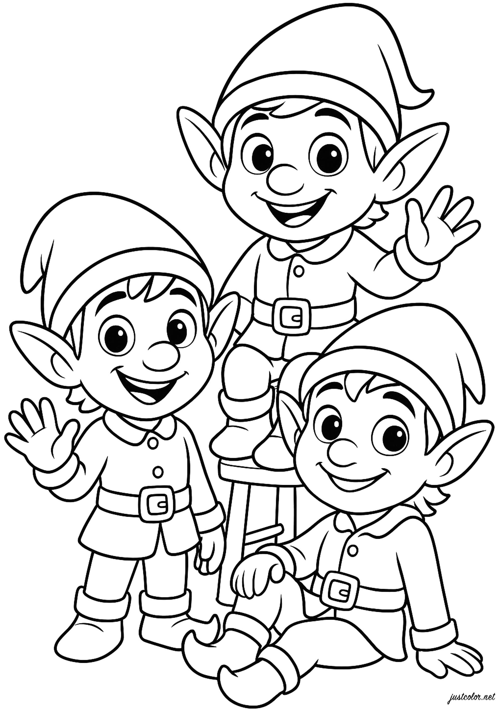 Tres duendecillos (Página de Elfo para imprimir para niños)