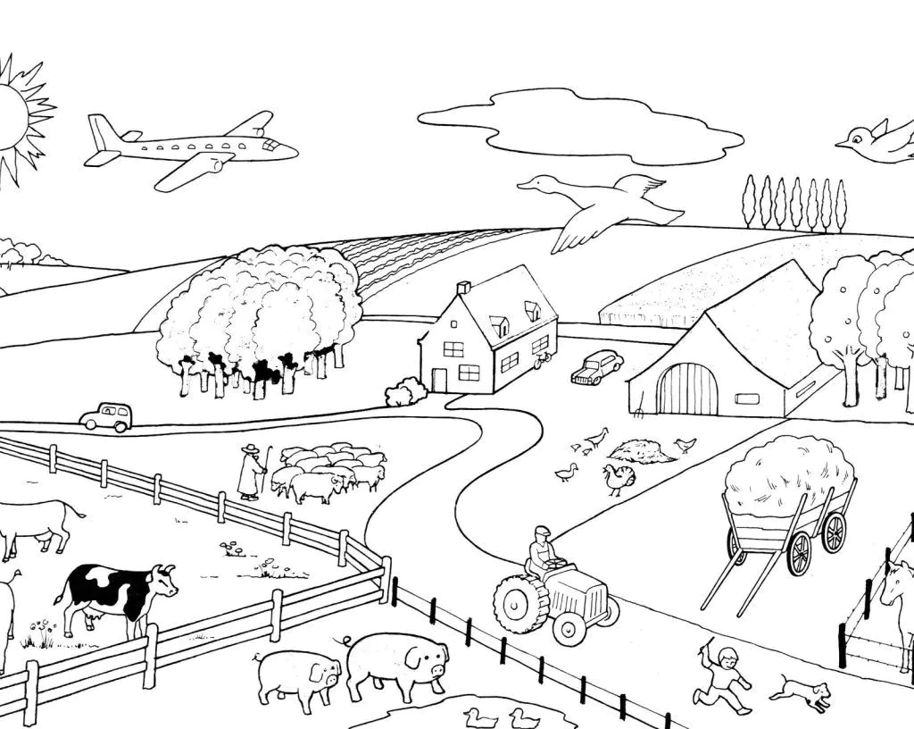 Dibujo de granja gratis para imprimir y colorear (En la Granja (tractores, granjero, animales…))