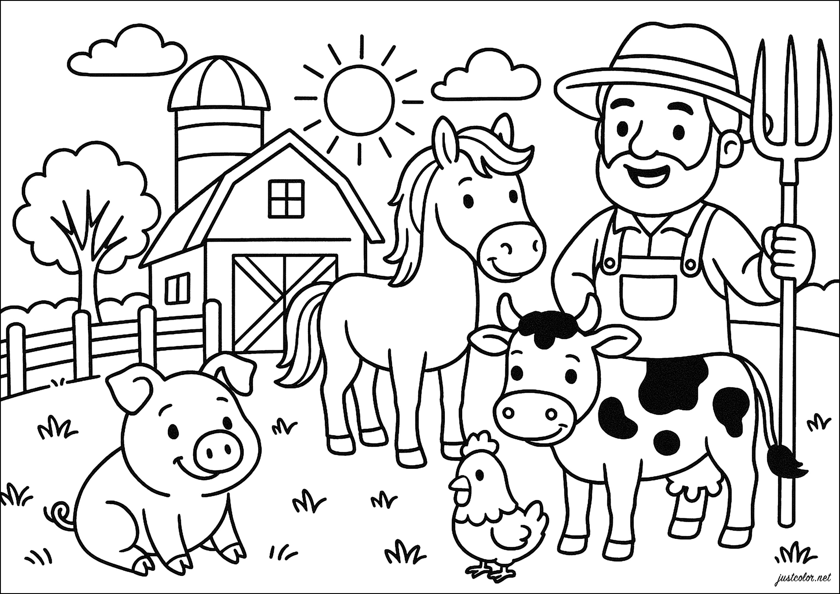 La vida tranquila de la (Página de En la Granja (tractores, granjero, animales…) para imprimir para niños)