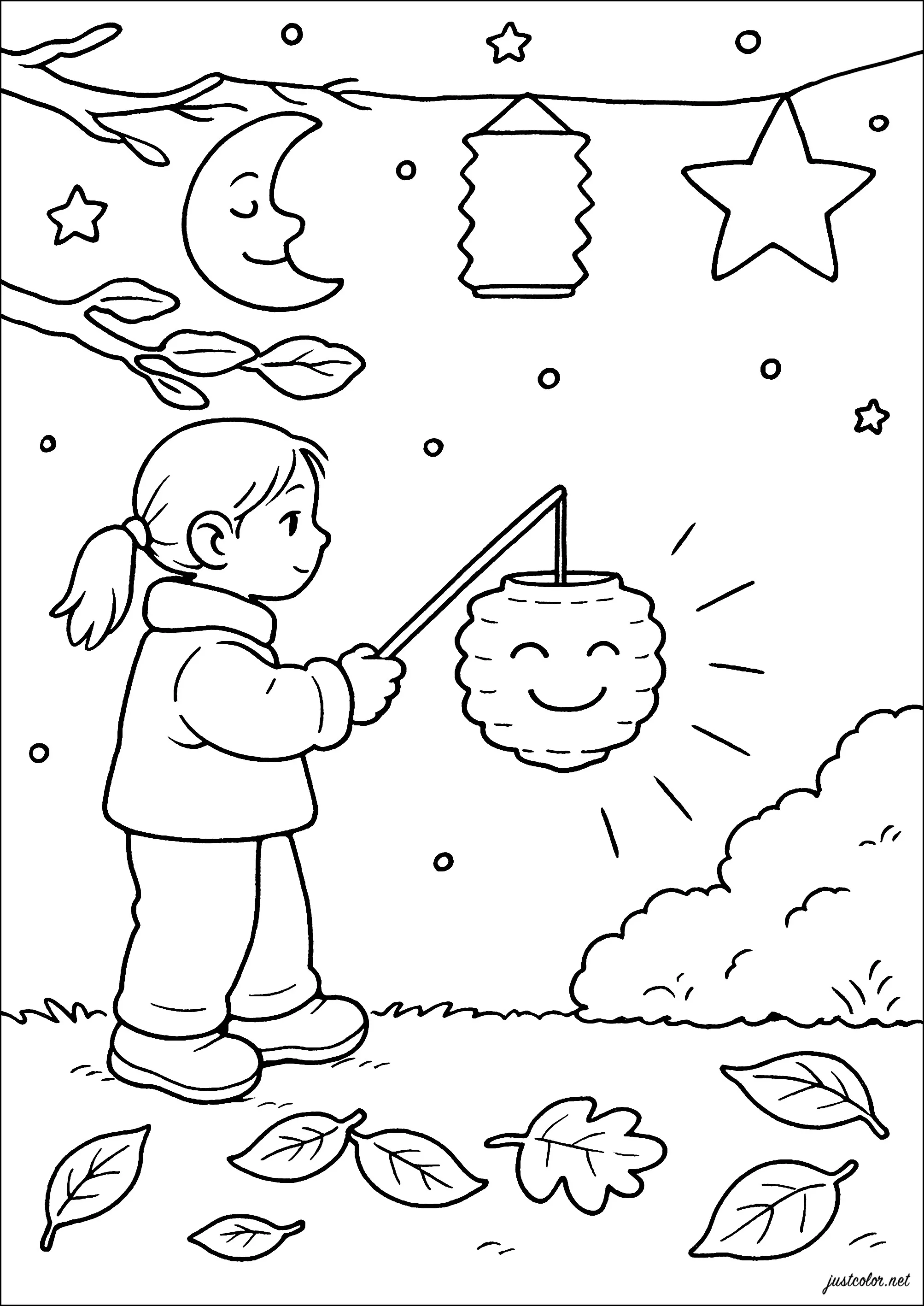 Una noche mágica con farolillos (Página de Festival de los Faroles para imprimir para niños)