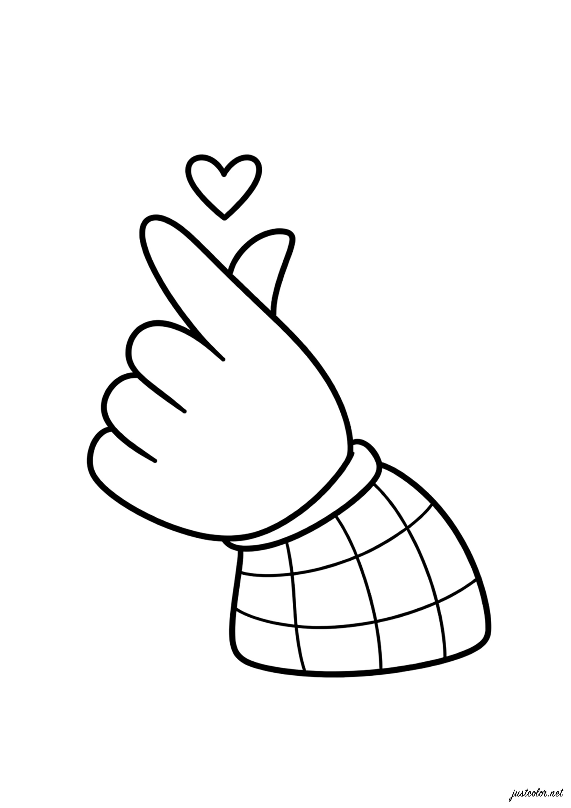 Señal de Mano con Corazoncito (Página de Festivales y tradiciones coreanas para imprimir para niños)