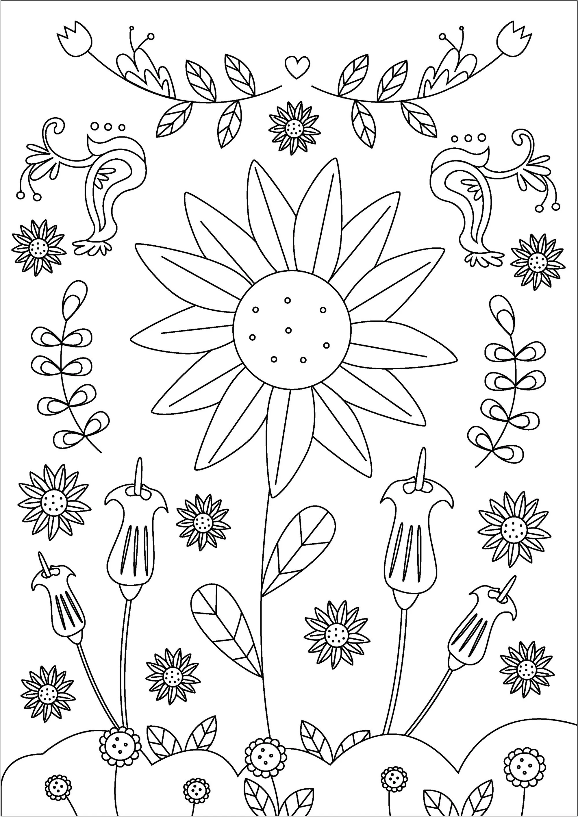 Flor grande (Página de Flores para imprimir para niños)