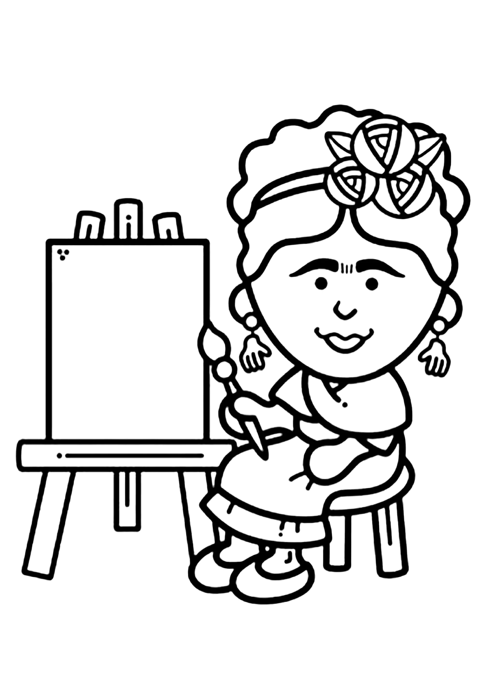 Frida Kahlo peignant (Página para imprimir para niños)