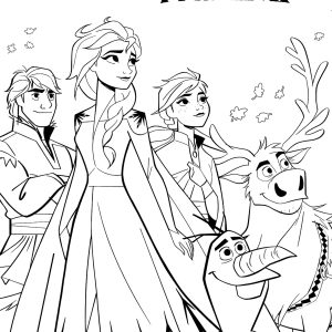 Olaf, Anna, Elsa, Sven y Kristoff (Página de Frozen 2  para imprimir)