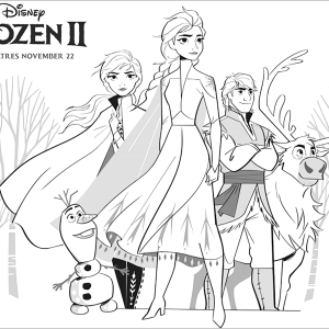 Frozen 2: Elsa, Anna, Olaf, Sven, Kristoff (con texto) (Página para imprimir)