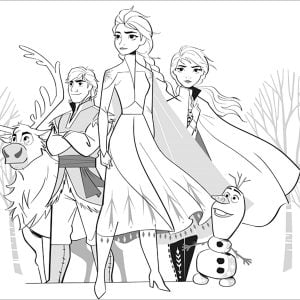 Frozen 2 : Elsa, Anna, Olaf, Sven, Kristoff (sin texto) (Página para imprimir)