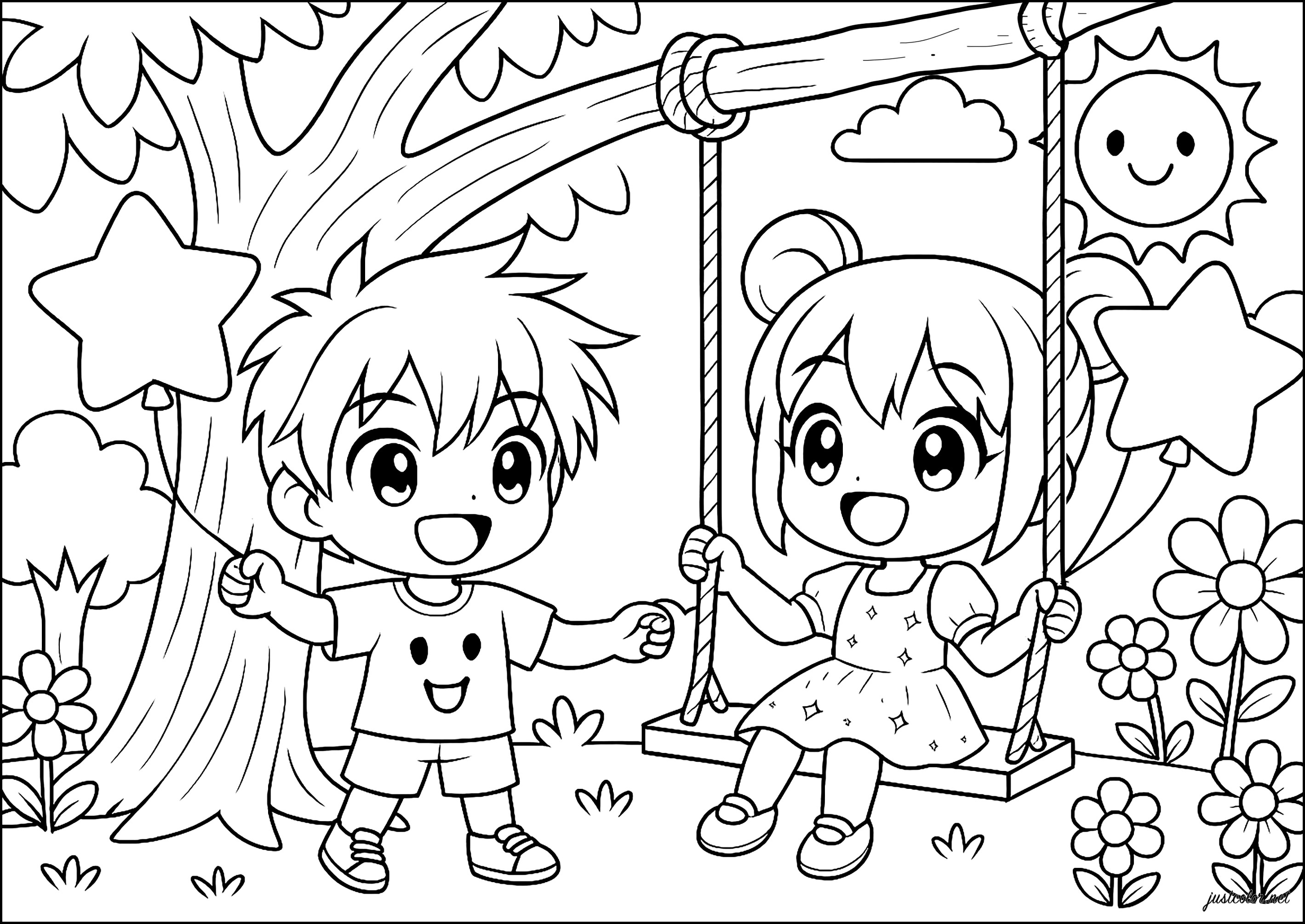 Un día encantado en el parque (Página de Gacha Life para imprimir para niños)