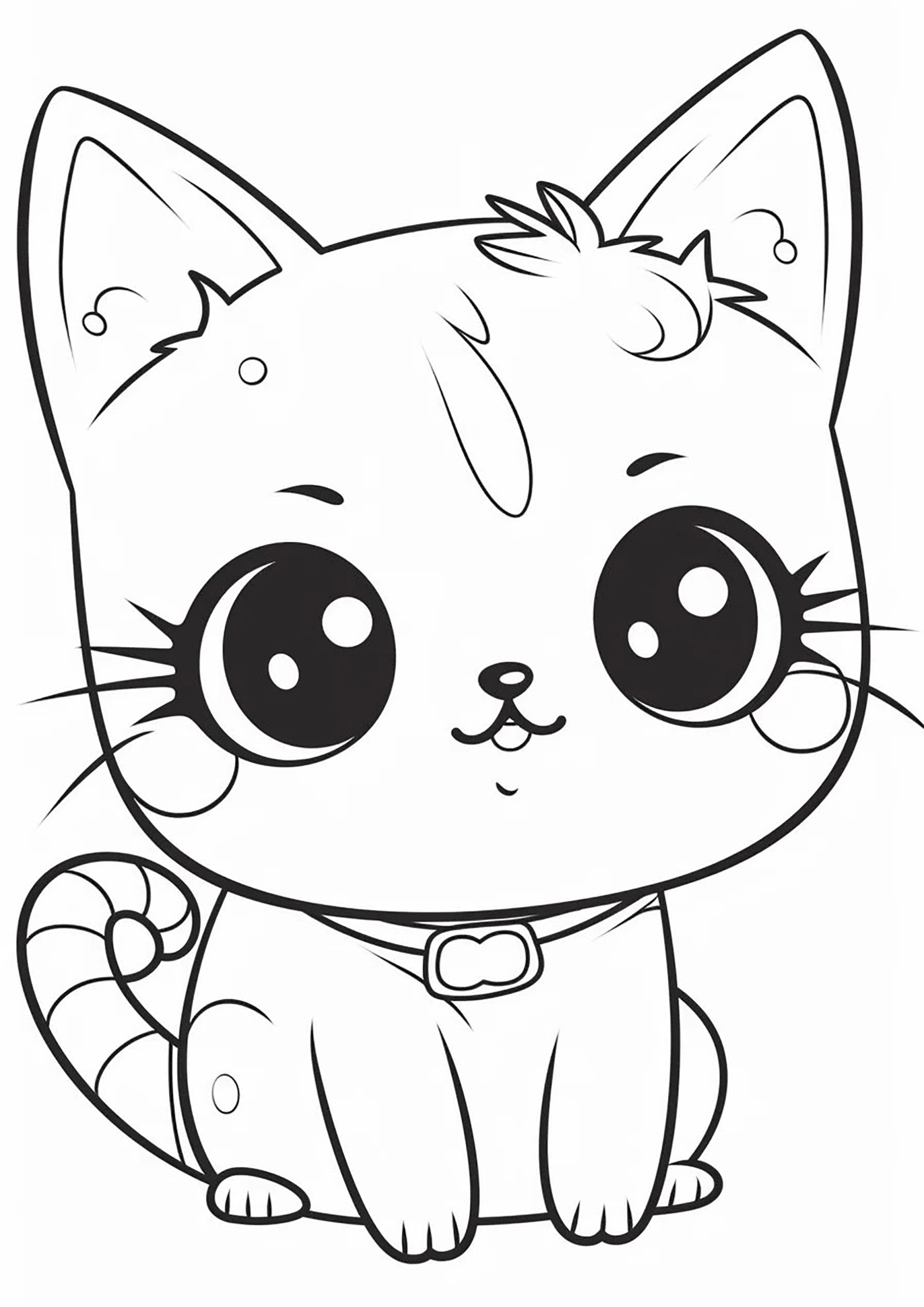 Lindo gatito de ojos grandes. Una mezcla de estilos manga y kawaii