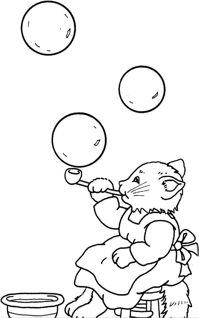 Gato que hace burbujas para colorear