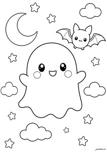 Pequeño fantasma volando al lado de un murciélago