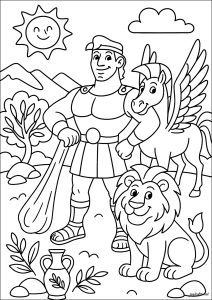 Hércules con un caballo alado y un león