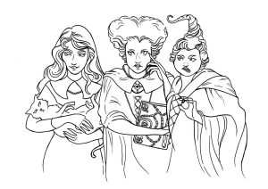 Página de Abracadabra para imprimir para niños : Las tres brujas: Winifred, Sarah y Mary