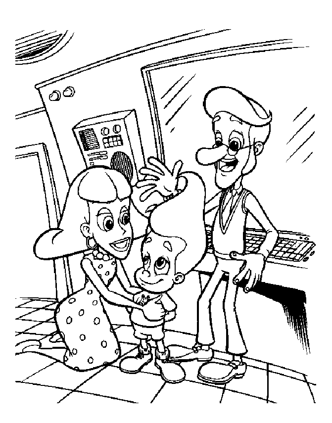 Colorear a Jimmy Neutrón y sus padres