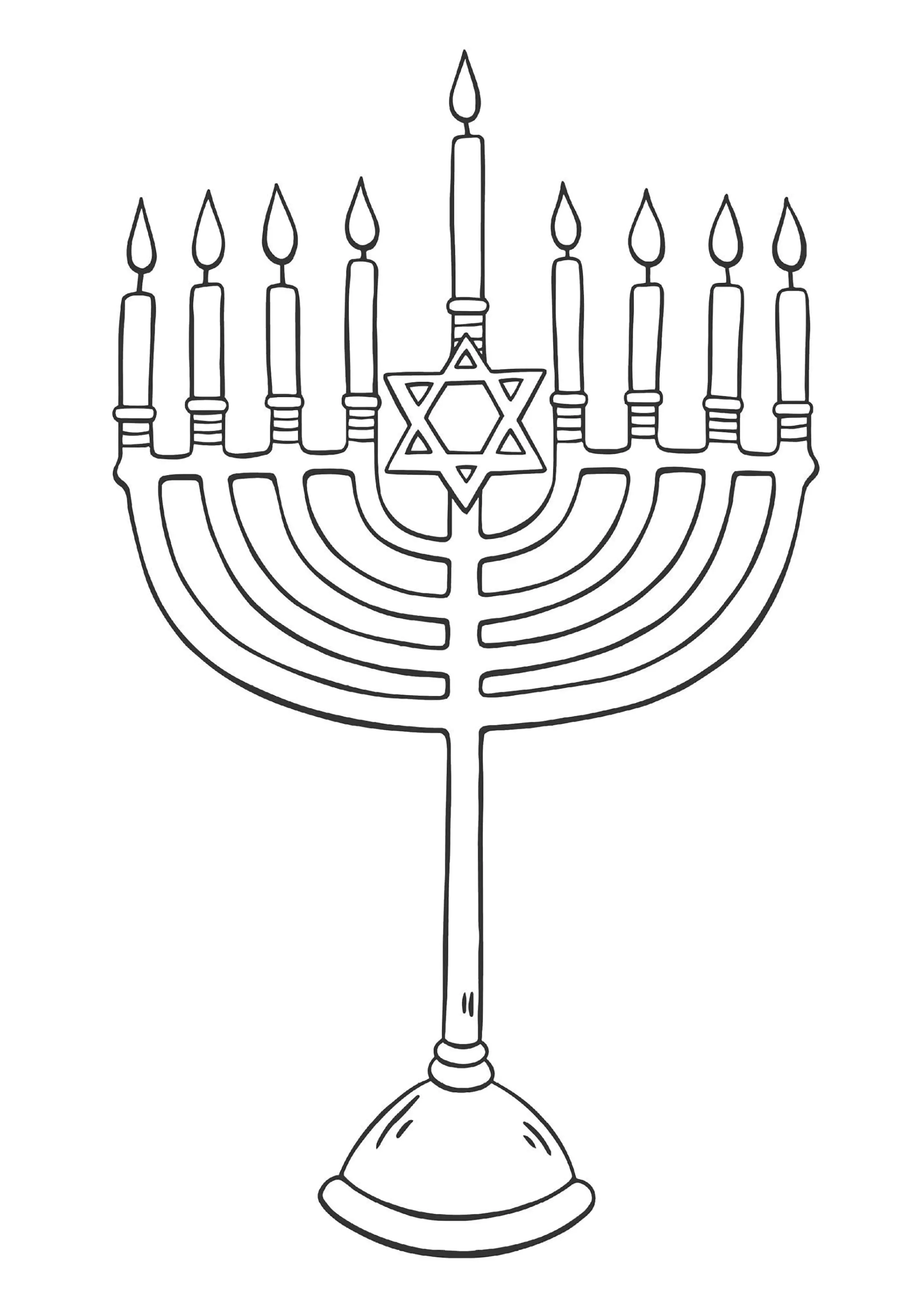 Menorah con estrella de David (Página de Judaísmo para imprimir para niños)