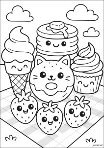 Picnic dulce (Página de Kawaii  para imprimir)