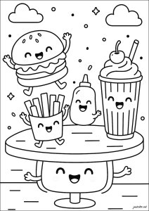Comida en el Fast Food (Página de Kawaii  para imprimir)