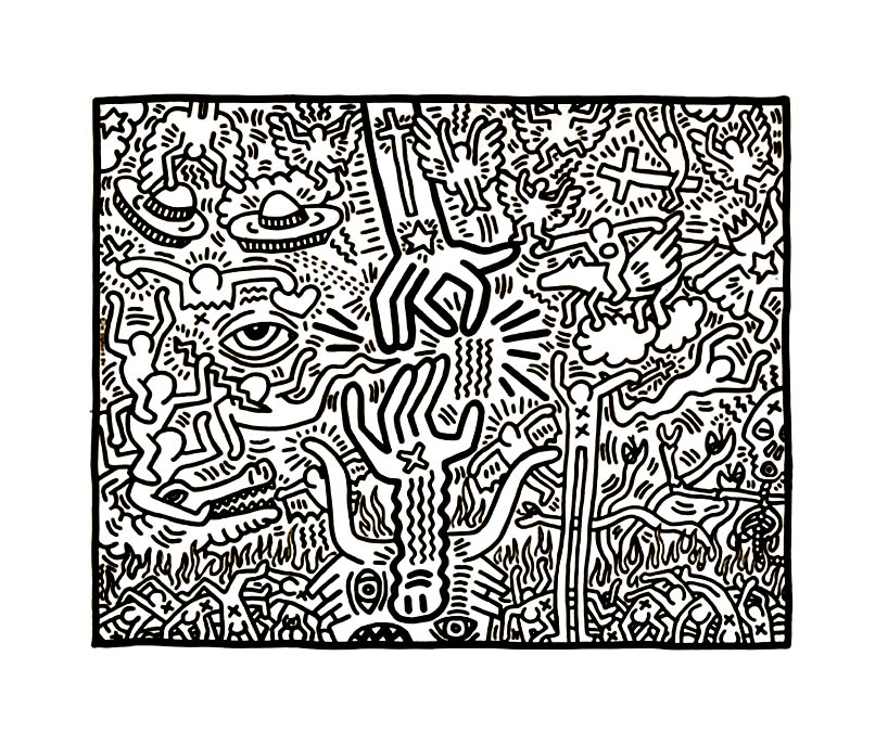 Magnífica obra de Keith Haring en blanco y negro