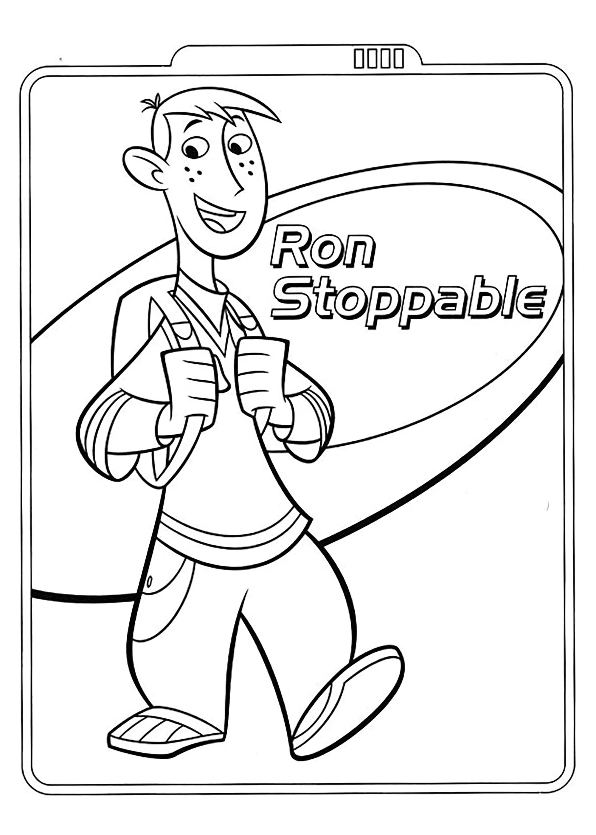 Ron Stoppable y su mochila (Página de Kim Possible para imprimir para niños)