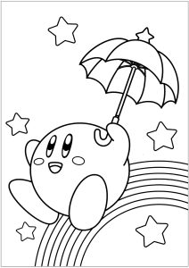 Página de para imprimir para niños : Kirby en un arco iris