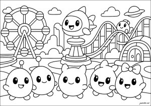 Divertidas aventuras en el parque de atracciones (Página de Kirby  para imprimir)