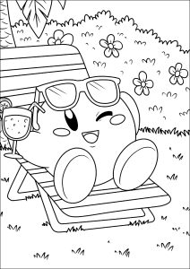 Página de para imprimir para niños : Kirby se relaja en su jardín