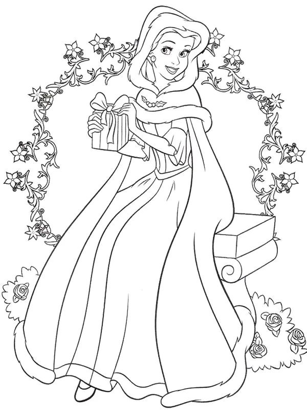 Vestidos de Navidad (Página de La bella y la Bestia para imprimir para niños)