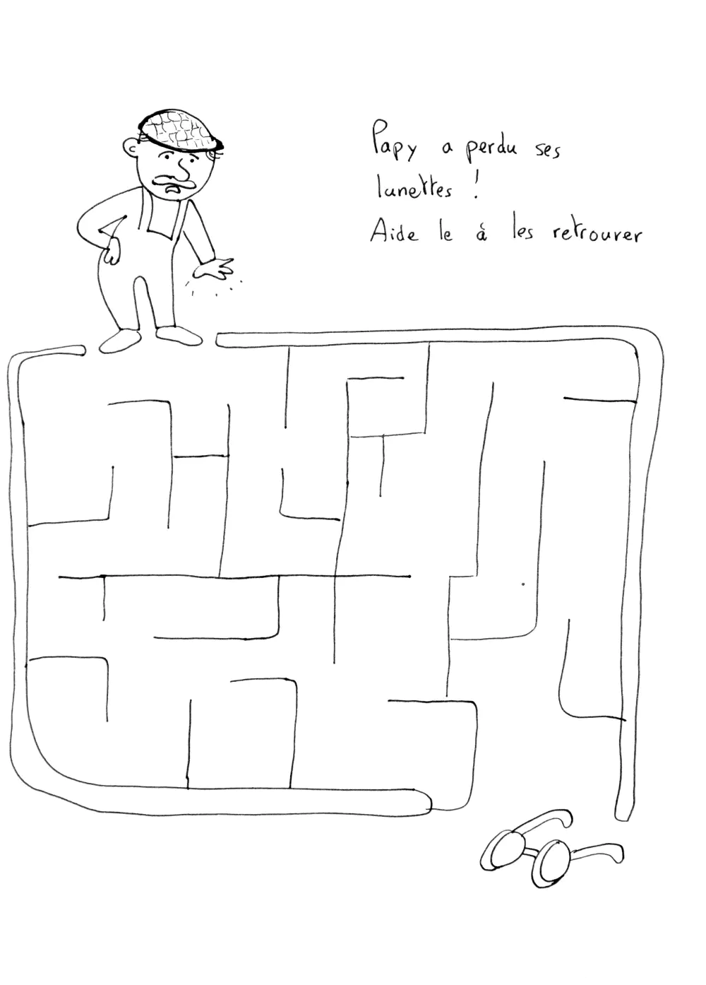 Laberinto Abuelo Gafas (Página para imprimir para niños)