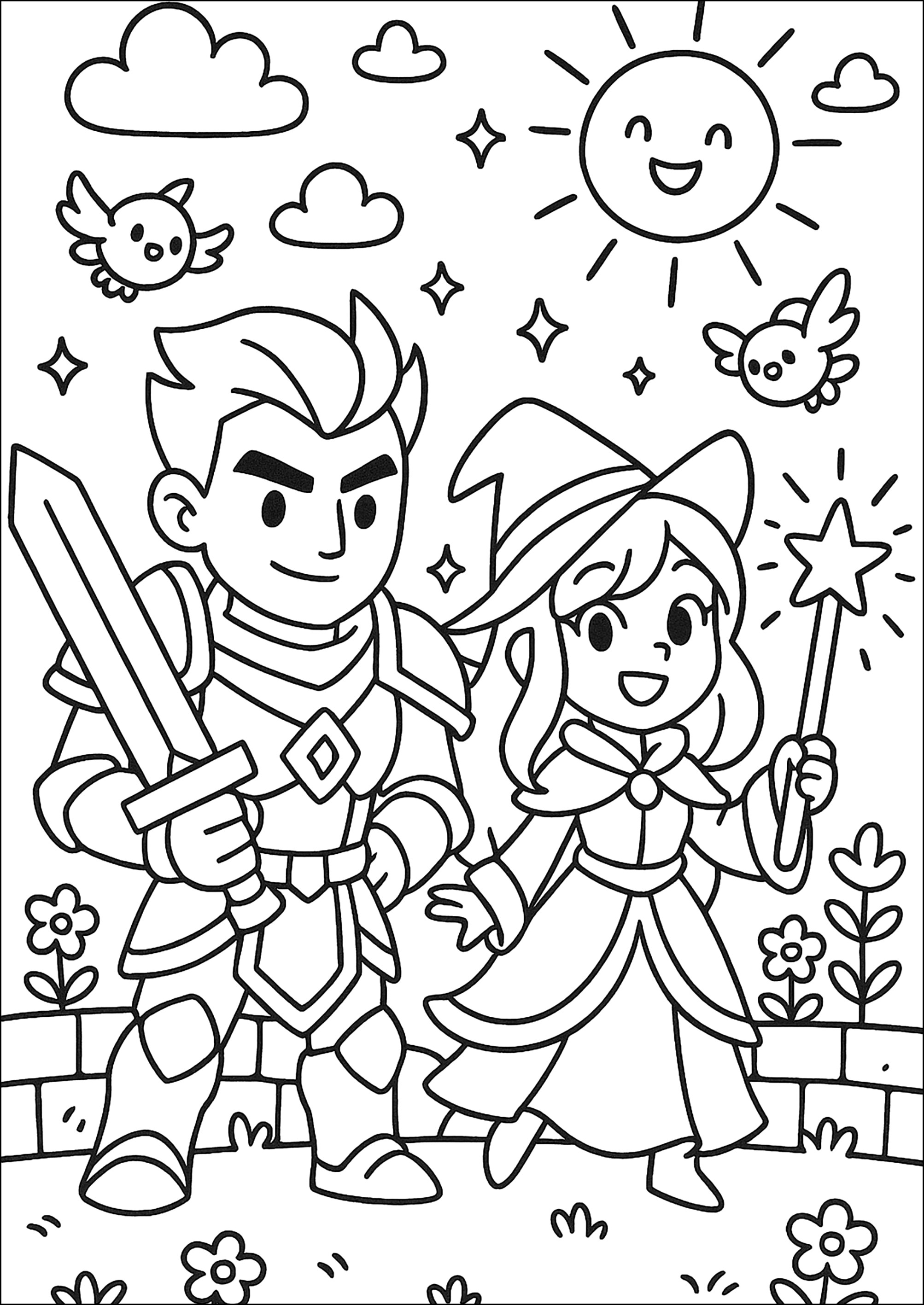 Caballero y Bruja (Página de League of Legends para imprimir para niños)