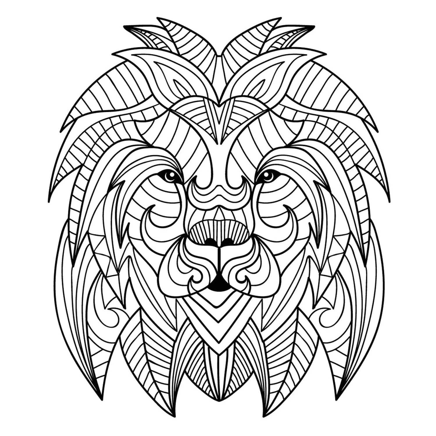 Tete de León mandala - 2 (Página para imprimir para niños)