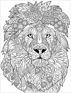 Cabeza de León con intrincados dibujos para colorear