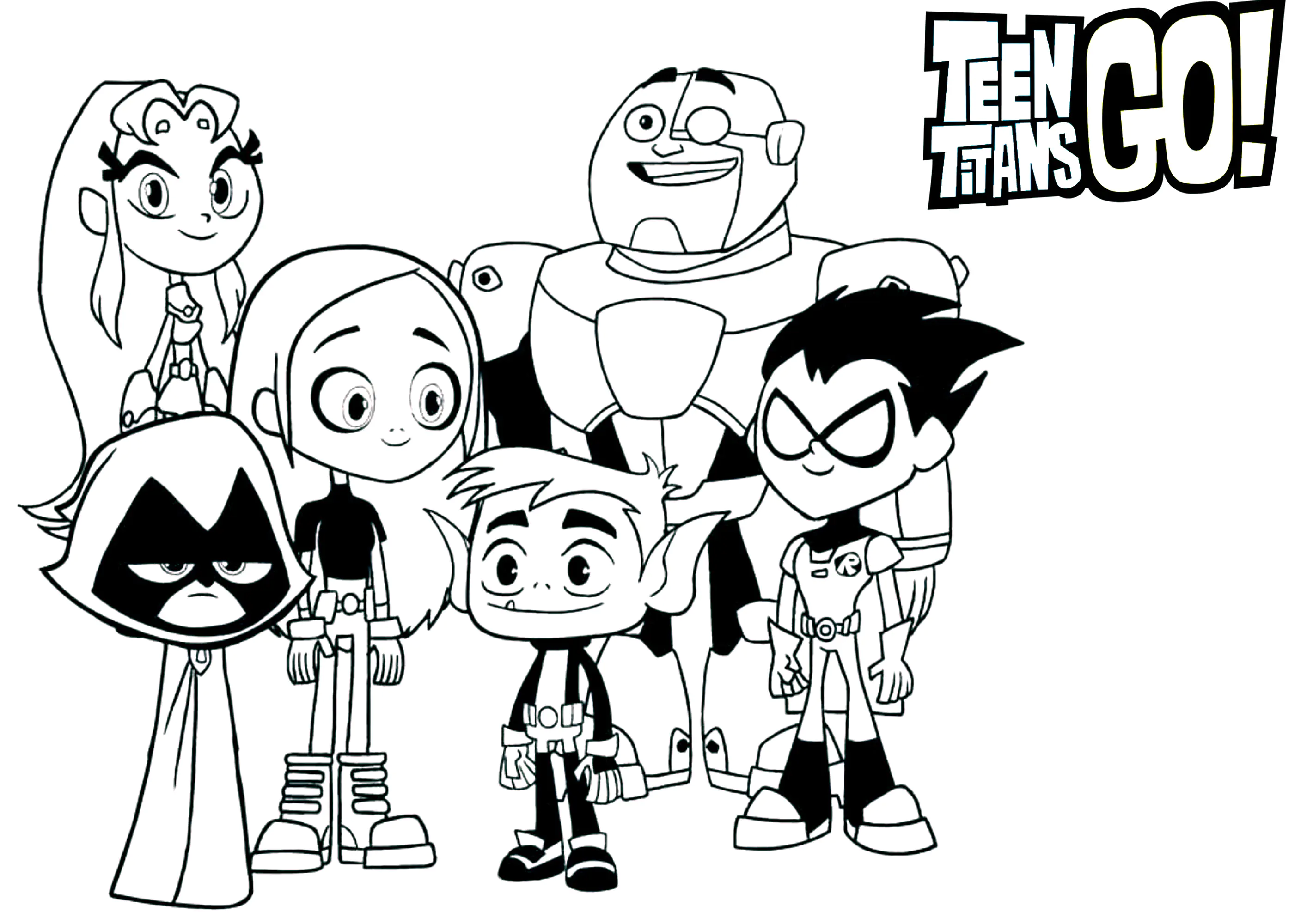 Jóvenes Titanes todos juntos, listos para la acción (Página de Los Jóvenes Titanes para imprimir para niños)