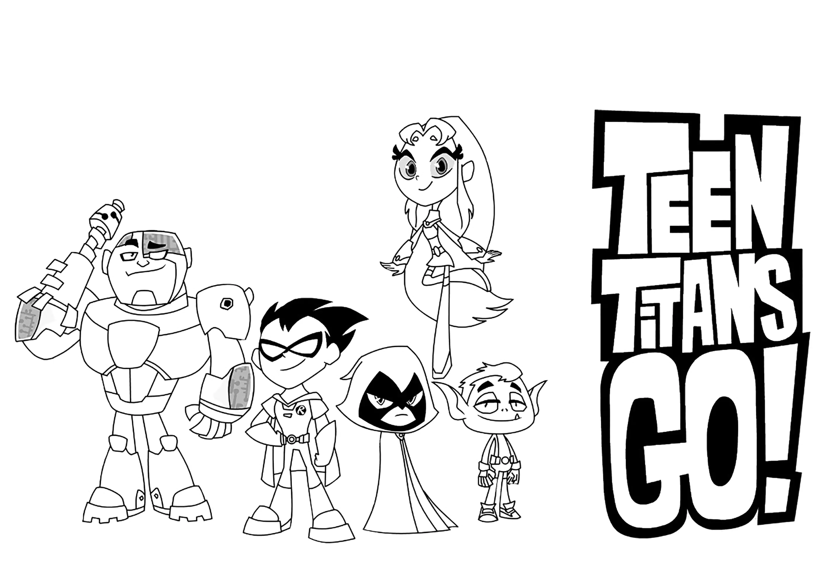 ¡Personajes con el logotipo de "Teen Titans Go! (Página de Los Jóvenes Titanes para imprimir para niños)