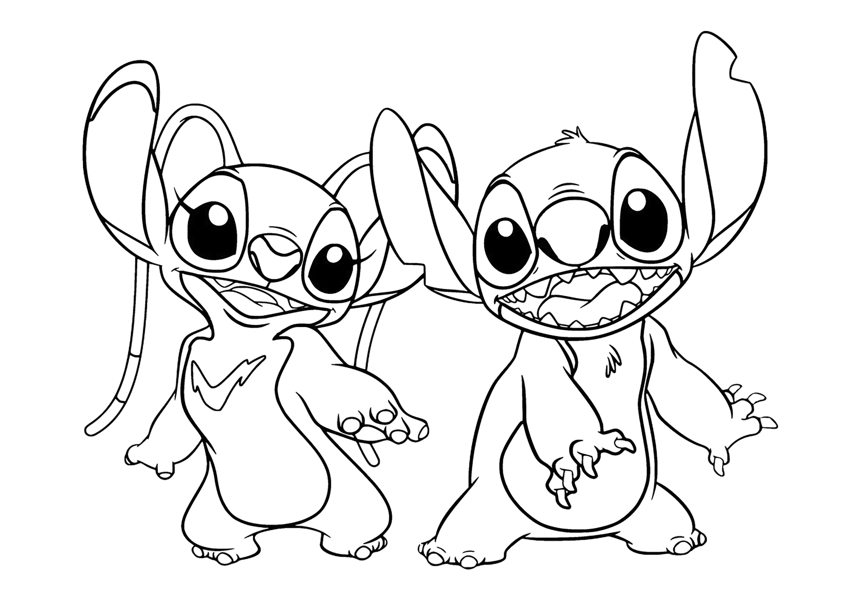 Un bailecito de Stich y su novia Angel (Página de Lilo y Stich para imprimir para niños)