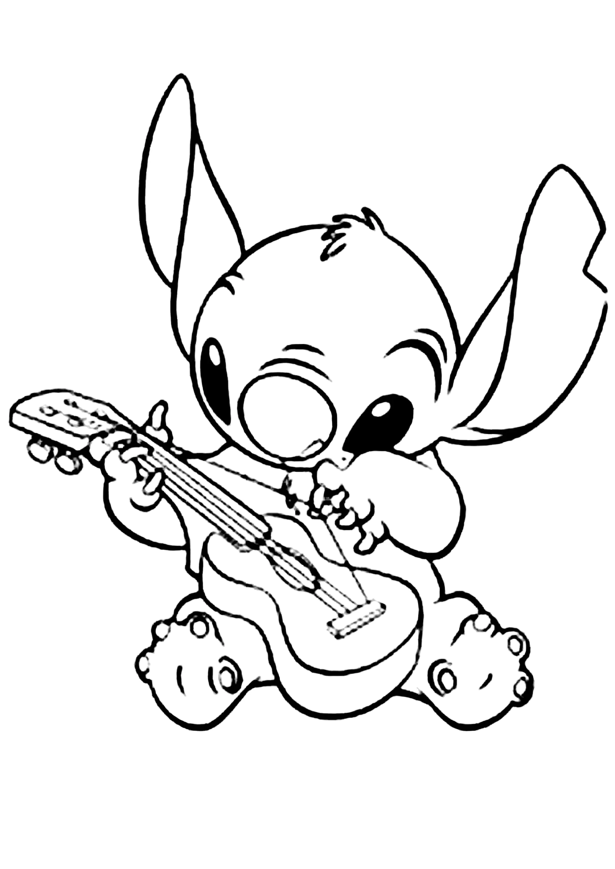 Stitch toca la guitarra (Página de Lilo y Stich para imprimir para niños)
