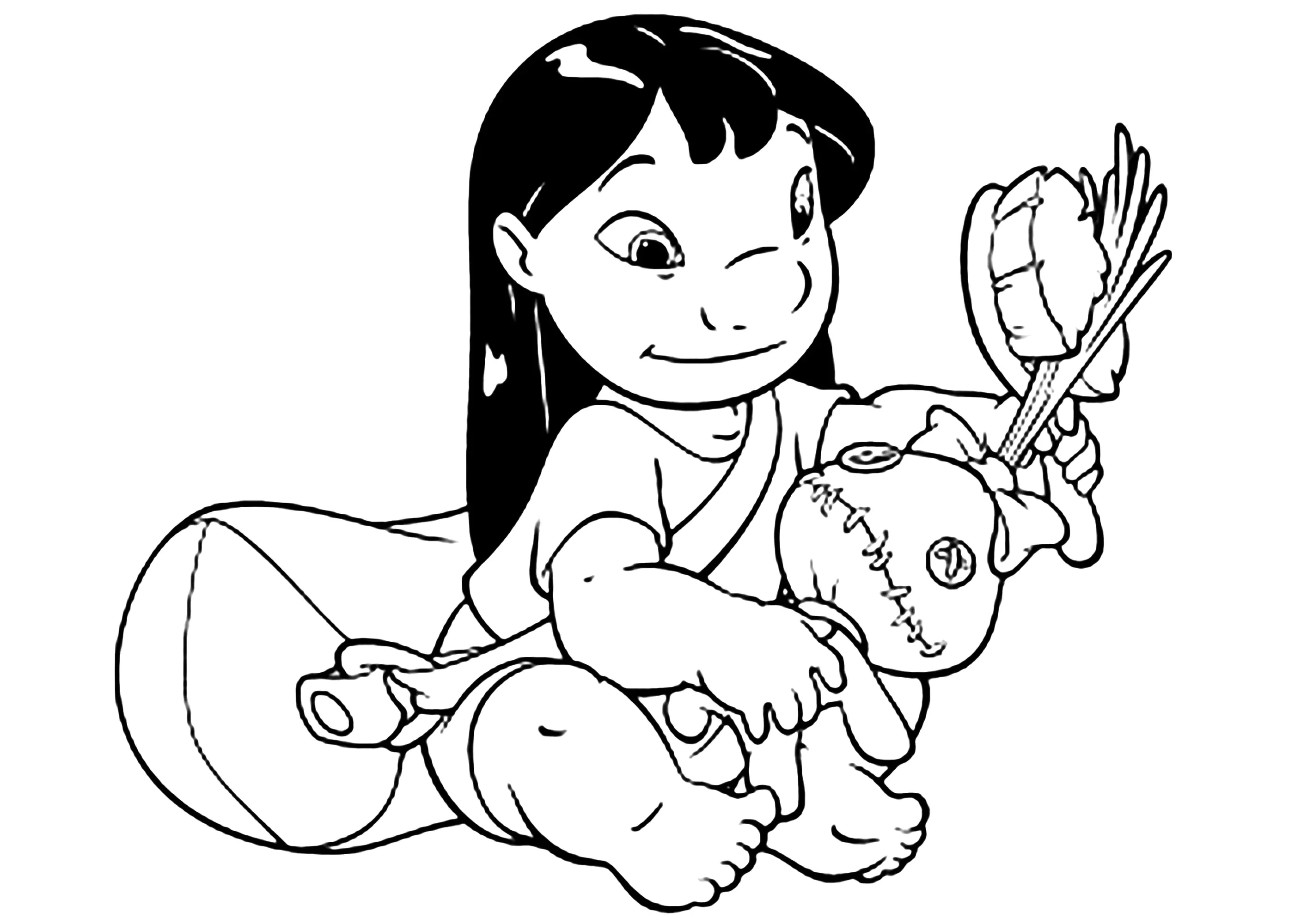 Lilo y su muñeca (Página de Lilo y Stich para imprimir para niños)