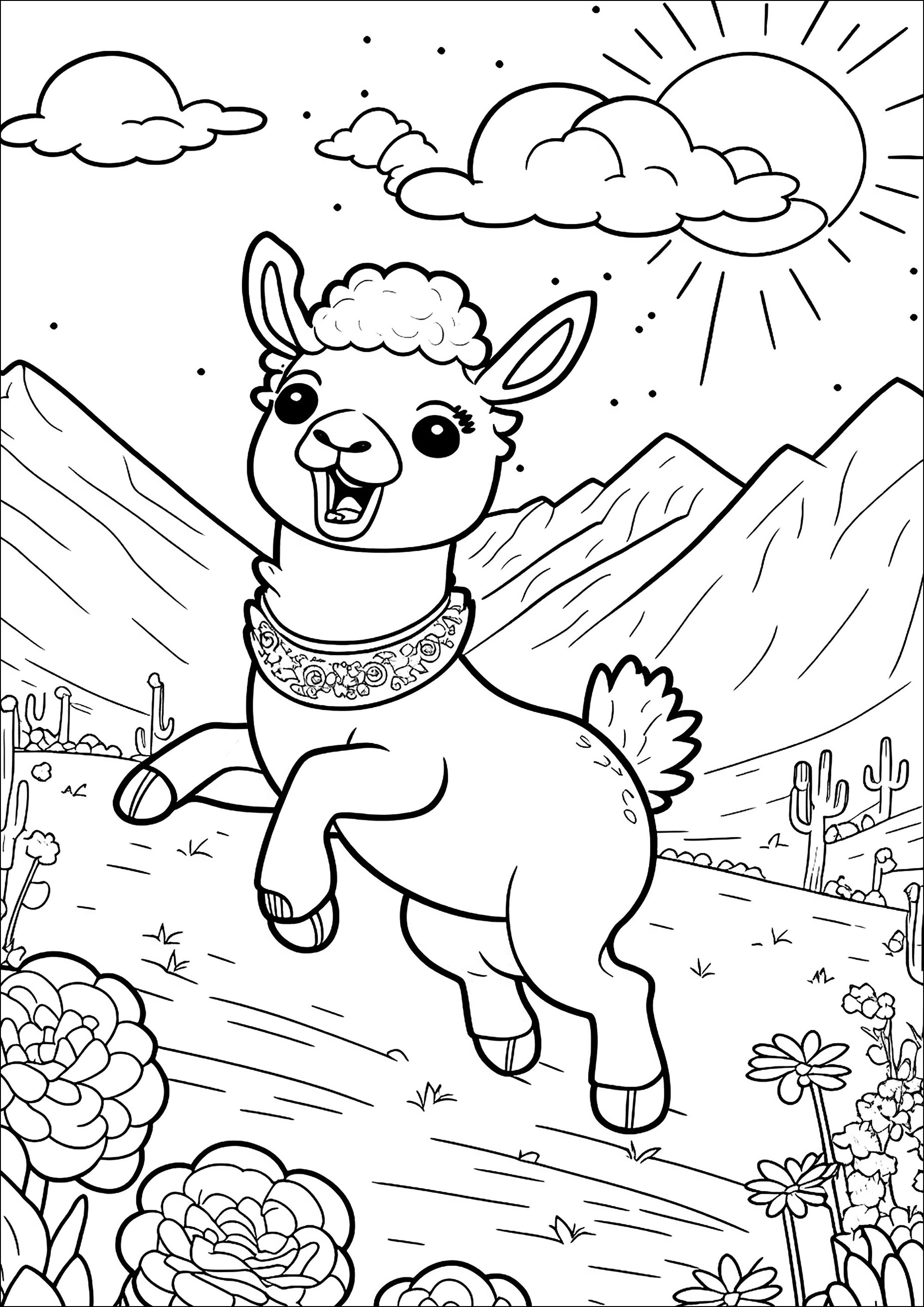 Dibujos para colorear para niños de Llamas para imprimir