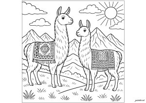 Llamas Andinas en la Colina (Página para imprimir)