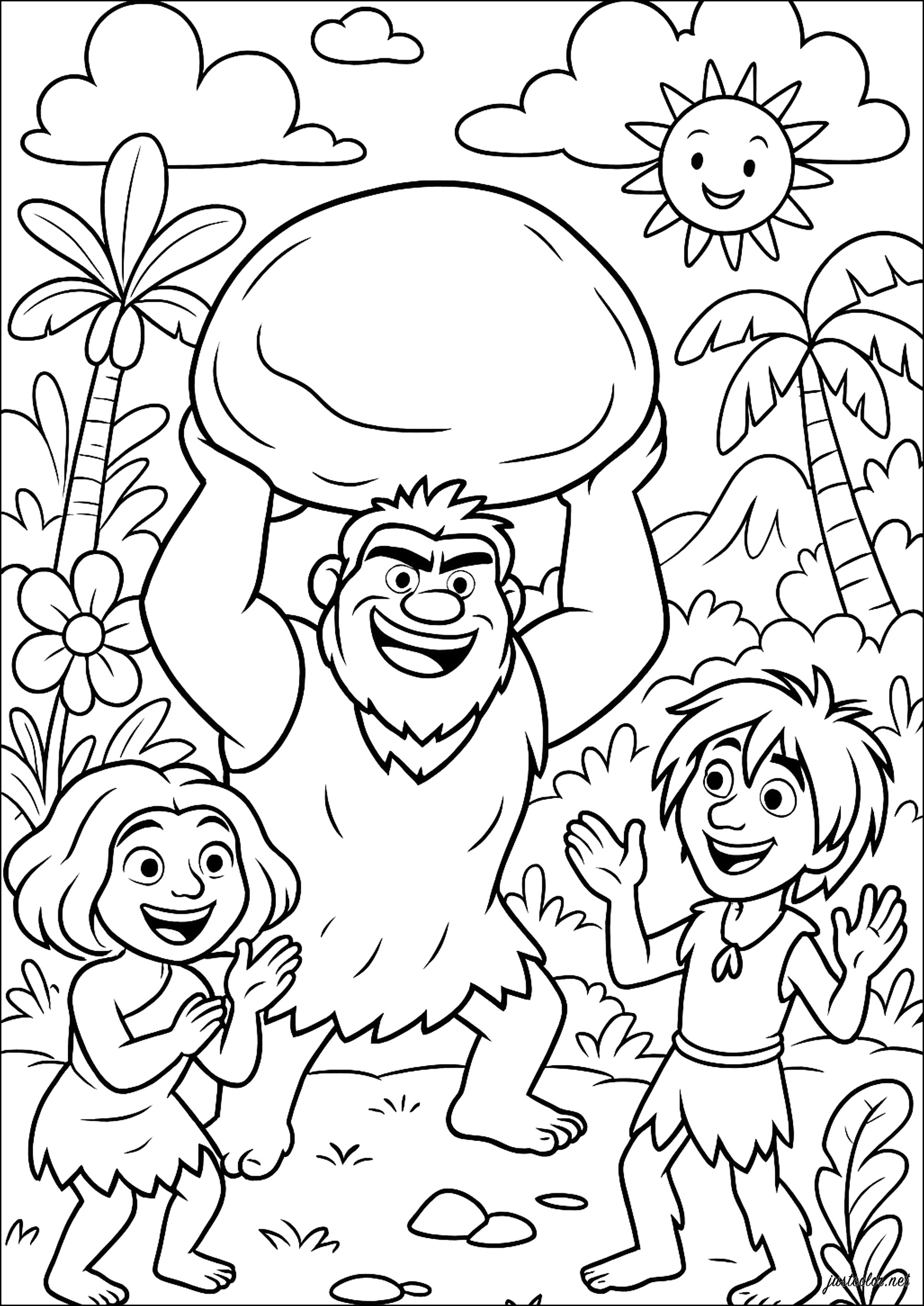 Familia prehistórica (Página de Los Croods para imprimir para niños)