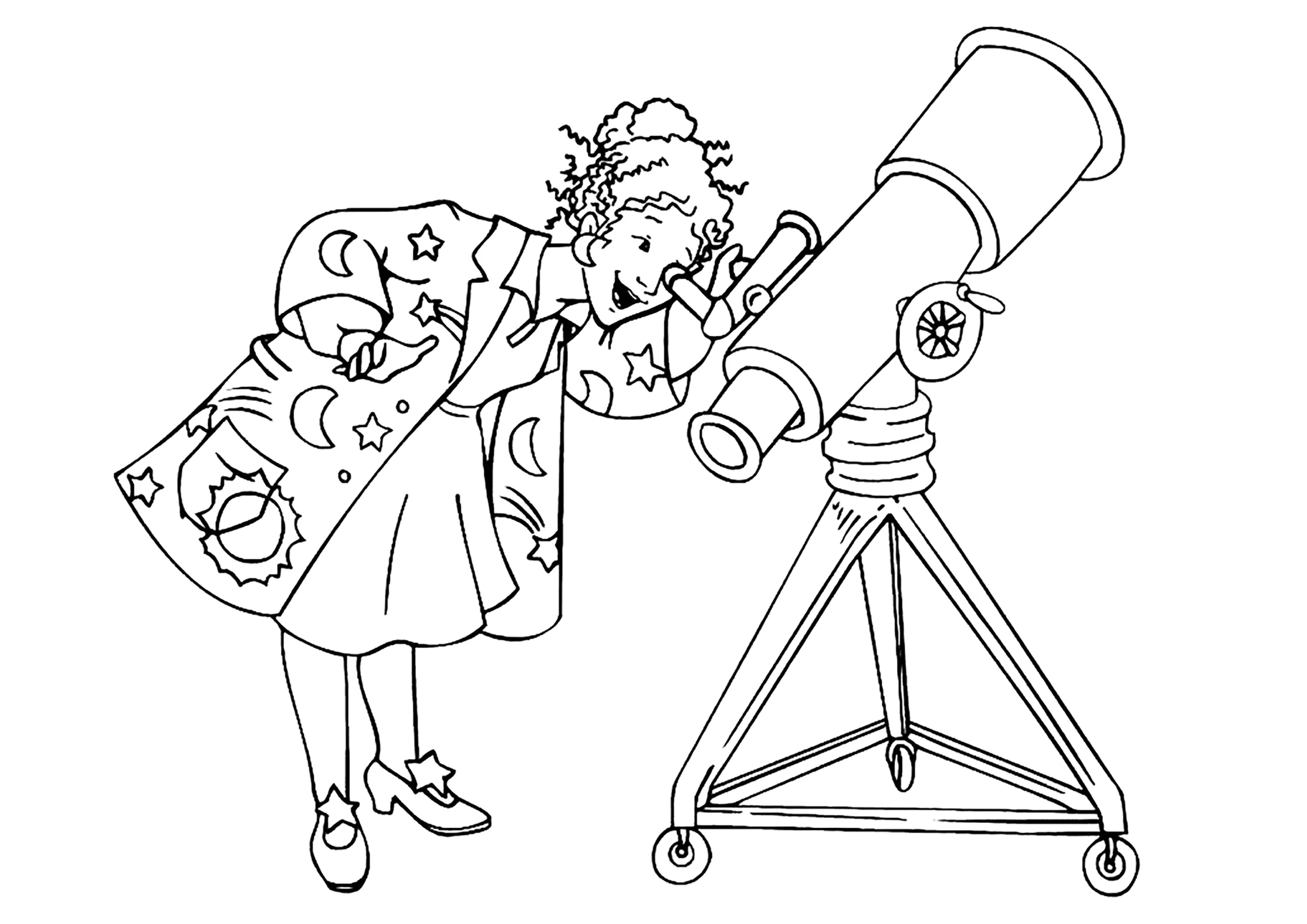 El telescopio (Página de Magic School Bus para imprimir para niños)