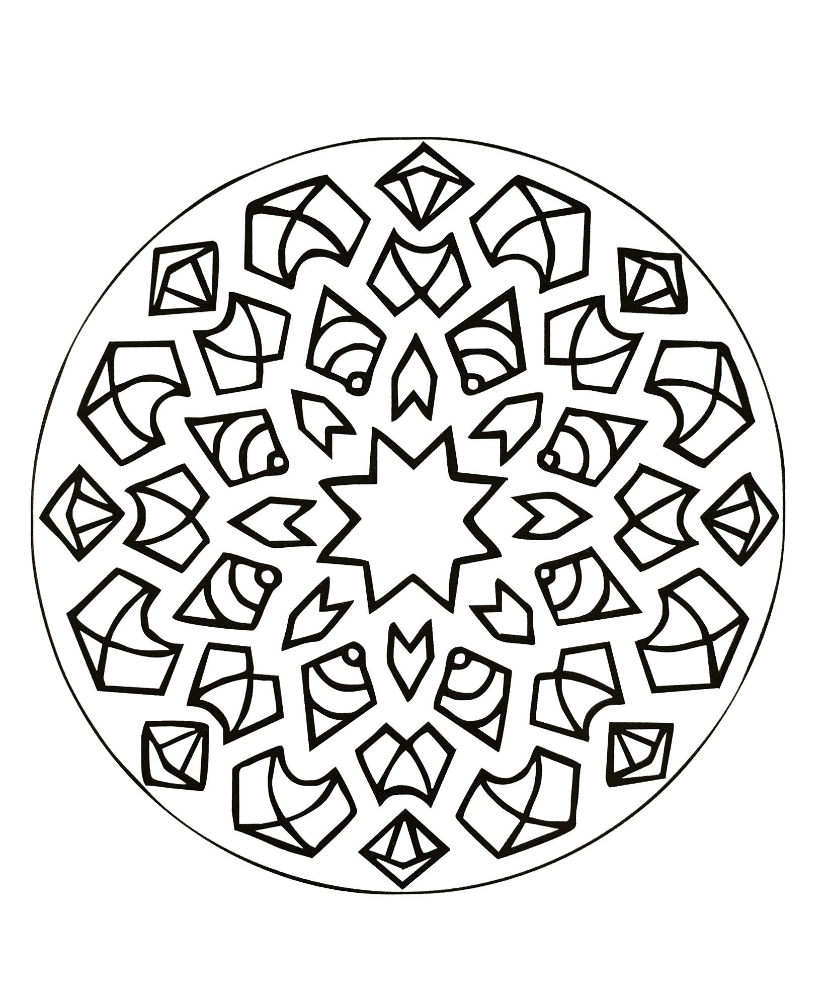 Mandala con forma de cristal roto (Página para imprimir para niños)