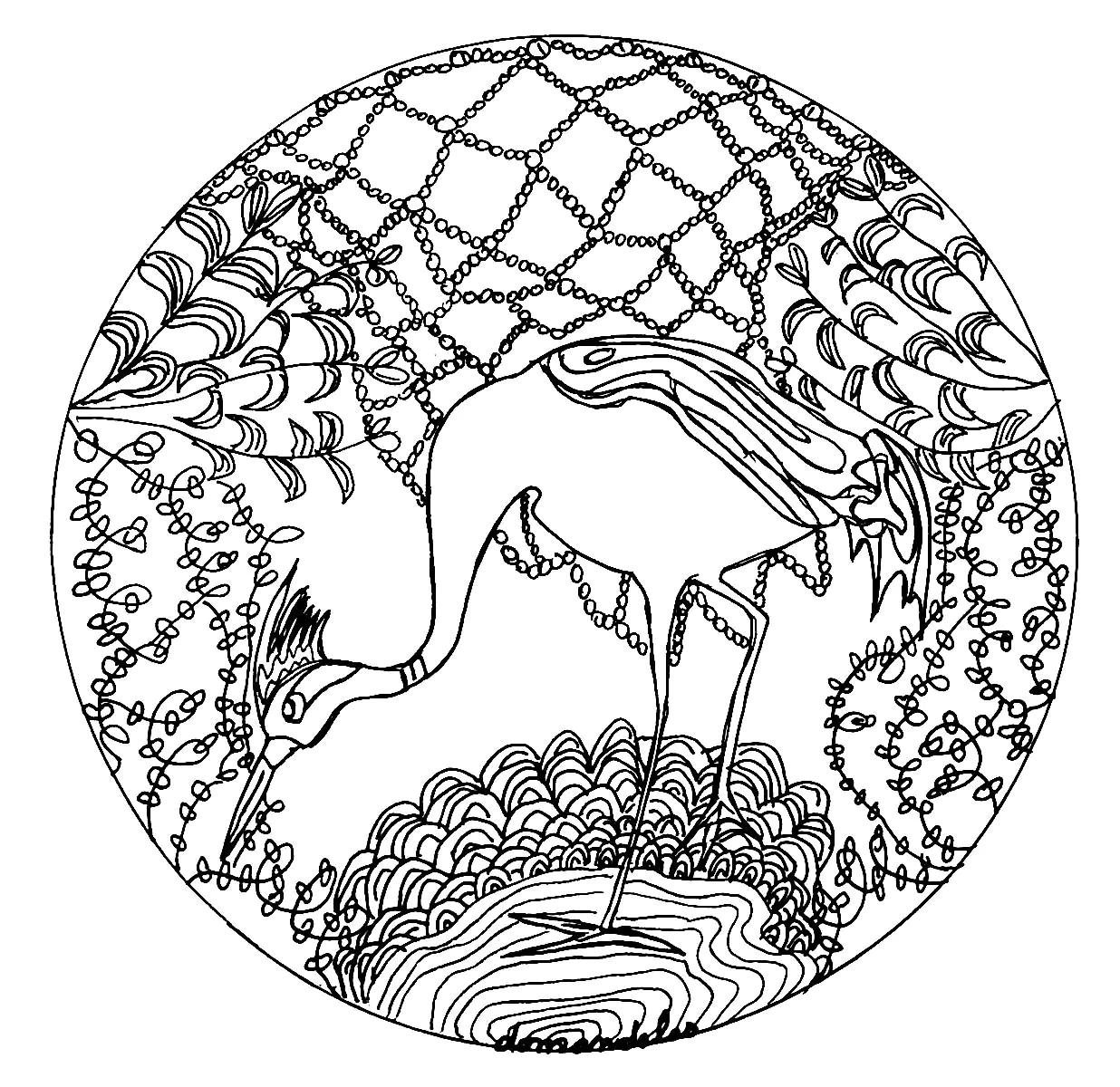 La Garza (Página de Mandalas para imprimir para niños)