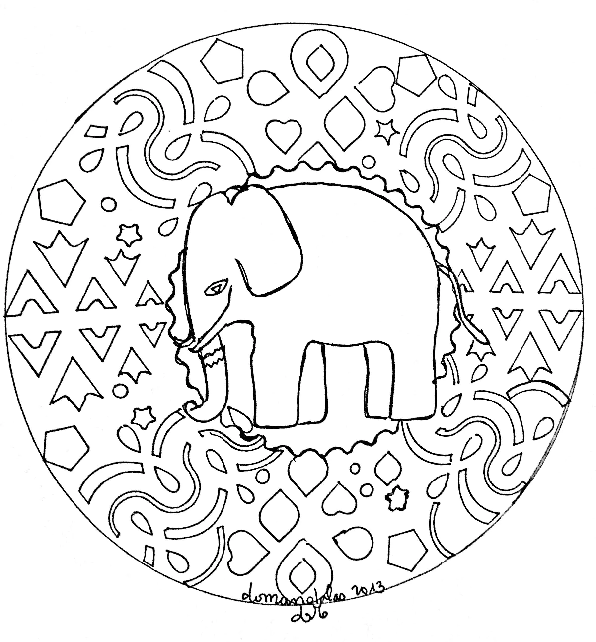 Elefante (Página de Mandalas para imprimir para niños)
