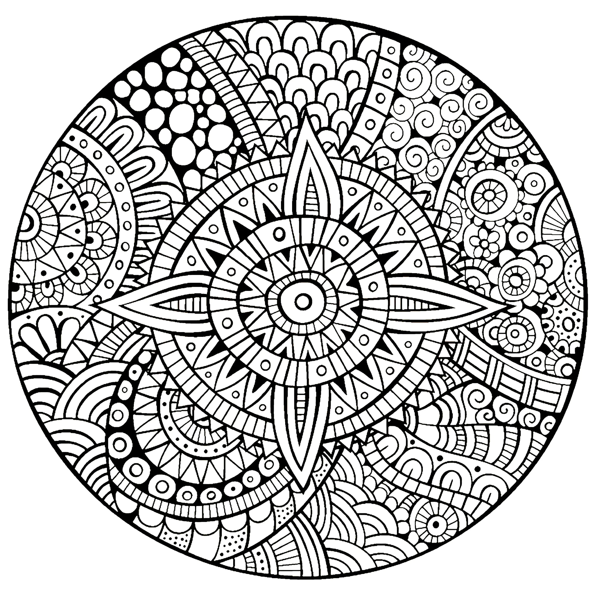 Mandala con elementos de Zentangle (Página para imprimir para niños)